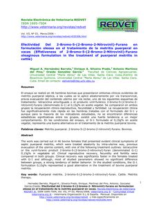 Efectividad Del 2-Bromo-5-(2-Bromo-2-Nitrovinil)-Furano en formulación oleosa en el tratamiento de la metritis puerperal en vacas (Effetiveness of 2-Bromo-5-(2-Bromo-2-Nitrovinil)-Furano oleaginous formulation in the treatment of puerperal metritis in cattle)