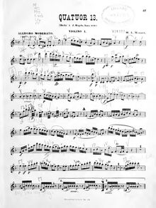 Partition violon I, corde quatuor No.15, D minor, Mozart, Wolfgang Amadeus