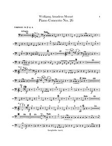 Partition timbales, Piano Concerto No.26, Krönungskonzert ; Coronation Concerto par Wolfgang Amadeus Mozart