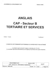 Anglais 2003 CAP Agent d Entreposage et de messagerie