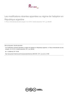 Les modifications récentes apportées au régime de l adoption en République argentine - article ; n°4 ; vol.23, pg 859-861