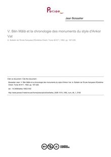 Bĕn Mãlã et la chronologie des monuments du style d Ankor Vat - article ; n°1 ; vol.46, pg 187-226