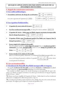 Applications des équations locales en mécanique des fluides