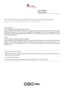 Sur trois tableaux intéressant l uroscopie et la pharmacie - article ; n°219 ; vol.61, pg 587-589