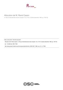 Allocution de M. René Cassin - article ; n°4 ; vol.21, pg 729-732