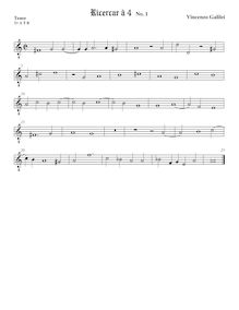 Partition ténor viole de gambe 2 (octave aigu clef), Intavolature de lauto, madrigali e ricercare