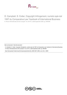 D. Campbell, S. Cotter, Copyright Infringement, numéro spé­cial 1997 du Comparative Law Yearbook of International Business - note biblio ; n°3 ; vol.52, pg 668-669