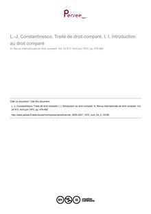 L.-J. Constantinesco, Traité de droit comparé, t. I, Introduction au droit comparé - note biblio ; n°2 ; vol.24, pg 476-480