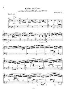 Partition Cadenza to pour first mouvement et a Coda, Piano Concerto No.23