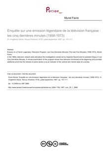 Enquête sur une émission légendaire de la télévision française : les cinq dernières minutes (1958-1973) - article ; n°1 ; vol.55, pg 101-111