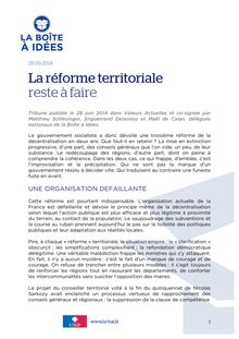 [TRIBUNE] La réforme territoriale reste à faire - Juin 2014