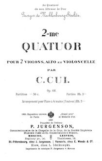 Partition Title page, corde quatuor No.2, Deuxième quatuor pour deux violons, alto et violoncelle