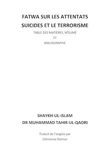 Fatwa [French] - FATWA SUR LES ATTENTATS SUICIDES ET LE TERRORISME