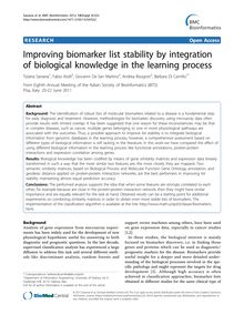 Improving biomarker list stability by integration of biological knowledge in the learning process