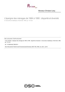 L épargne des ménages de 1984 à 1995 : disparité et diversité - article ; n°1 ; vol.324, pg 113-133