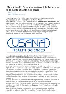 USANA Health Sciences se joint à la Fédération de la Vente Directe de France