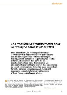Les transferts d établissements pour la Bretagne entre 2002 et 2004 (Octant n° 104)