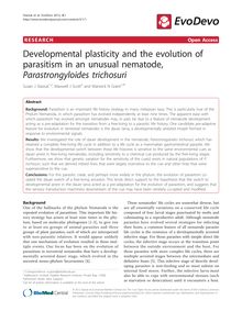 Developmental plasticity and the evolution of parasitism in an unusual nematode, Parastrongyloides trichosuri