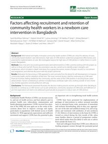 Factors affecting recruitment and retention of community health workers in a newborn care intervention in Bangladesh