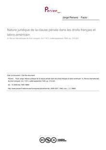 Nature juridique de la clause pénale dans les droits français et latino-américain - article ; n°3 ; vol.1, pg 315-323