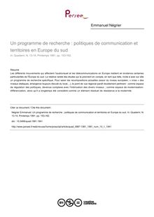 Un programme de recherche : politiques de communication et territoires en Europe du sud - article ; n°1 ; vol.13, pg 153-162