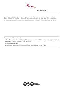 Les gisements du Paléolithique inférieur et moyen de Lorraine - article ; n°2 ; vol.19, pg 135-146