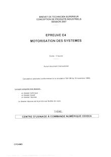 Motorisation des systèmes 2007 BTS Conception de produits industriels