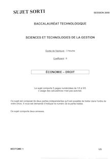Economie - Droit 2008 S.T.G (Communication et Gestion des Ressources Humaines) Baccalauréat technologique