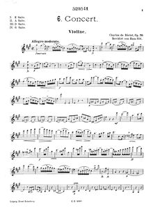Partition de violon, violon Concerto No.6, A major, Bériot, Charles-Auguste de