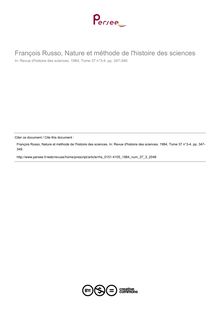 François Russo, Nature et méthode de l histoire des sciences  ; n°3 ; vol.37, pg 347-349
