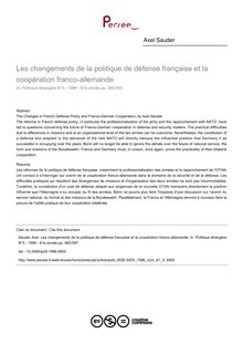 Les changements de la politique de défense française et la coopération franco-allemande - article ; n°3 ; vol.61, pg 583-597