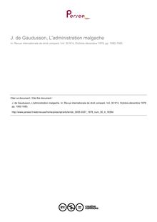 J. de Gaudusson, L administration malgache - note biblio ; n°4 ; vol.30, pg 1082-1083