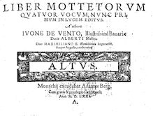 Partition Altus, Liber Mottetorvm qvatvor vocvm, nvnc primvm en lvcem editvs