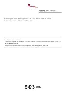Le budget des ménages en 1975 d après le VIe Plan - article ; n°1 ; vol.30, pg 3-17