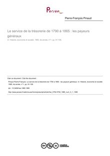 Le service de la trésorerie de 1790 à 1865 : les payeurs généraux - article ; n°1 ; vol.4, pg 91-106