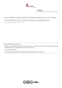Une méthode expérimentale de détermination du « prix critique » de la pomme dans la plaine littorale Languedocienne - article ; n°1 ; vol.46, pg 37-43