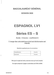 Sujet du bac ES 2009: Espagnol LV1