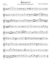 Partition ténor viole de gambe 1, octave aigu clef, Madrigali a cinque voci, Libro 1 par Marco da Gagliano