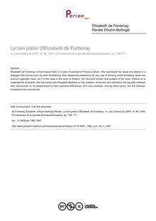 Le bon plaisir d Élisabeth de Fontenay - article ; n°1 ; vol.46, pg 159-171