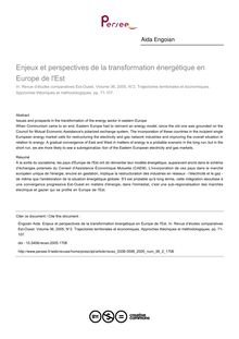Enjeux et perspectives de la transformation énergétique en Europe de l Est - article ; n°2 ; vol.36, pg 71-107