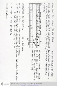 Partition complète et parties, Sinfonia en D major, GWV 551