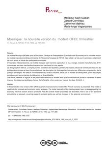 Mosaïque : la nouvelle version du  modèle OFCE trimestriel - article ; n°1 ; vol.40, pg 141-200