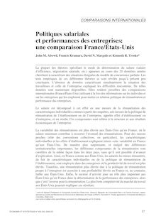 Politiques salariales et performances des entreprises : une comparaison France/États-Unis - article ; n°1 ; vol.332, pg 27-38