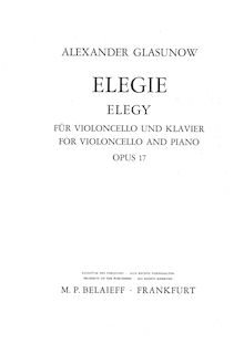 Partition de piano et partition de violoncelle, Elegie, Op.17