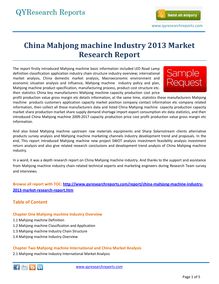 Market Report on   China Mahjong machine Market 2013 by qyresearchreports.com