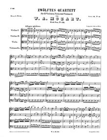 Partition complète, corde quatuor No.12, B♭ major, Mozart, Wolfgang Amadeus par Wolfgang Amadeus Mozart