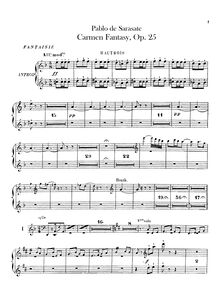 Partition hautbois 1, 2, Carmen Concert Fantasy, Op 25, Sarasate, Pablo de