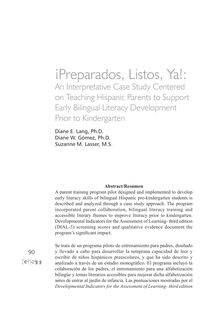 Preparados, Listos, Ya!: An Interpretative Case Study Centered on Teaching Hispanic Parents to Support Early Bilingual Literacy Development Prior to Kindergarten