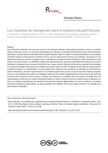 Les modalités de changement dans le système éducatif français - article ; n°2 ; vol.20, pg 81-96