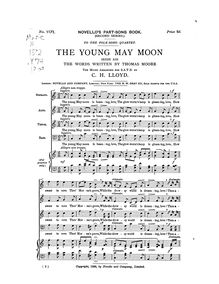 Partition complète, pour Young May Moon, Irish Air, the words arranged for choir by C.H. Lloyd